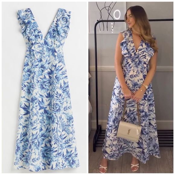 H&M Linen Blend Floral Flounced Dress New - Picture 5 of 5